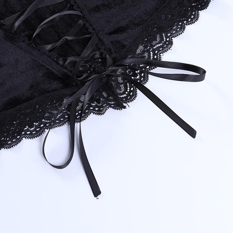 Velvet halter buttoned lace up crop top