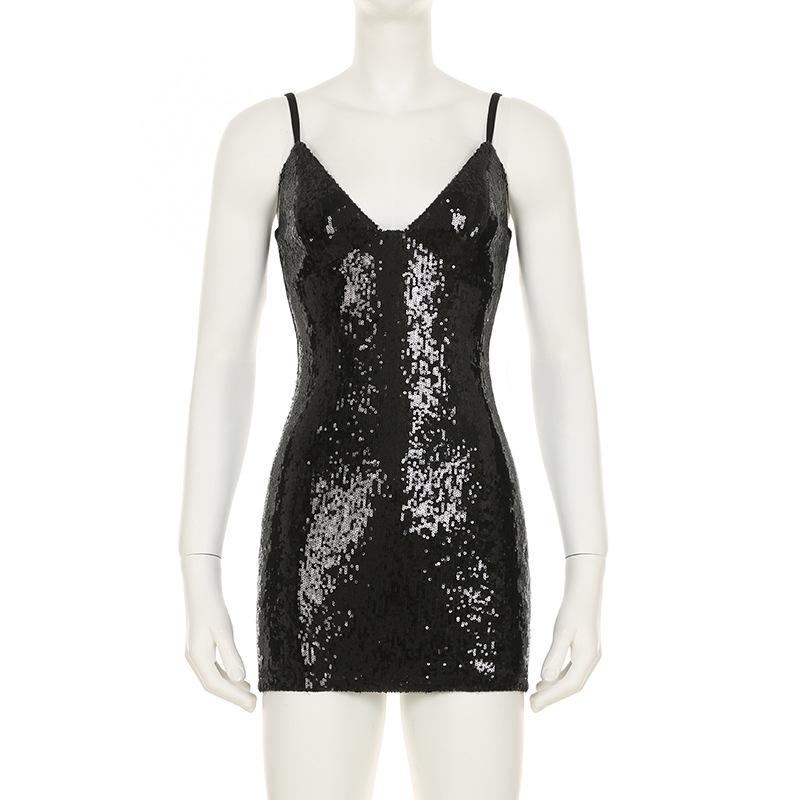 V neck glitter backless cami mini dress