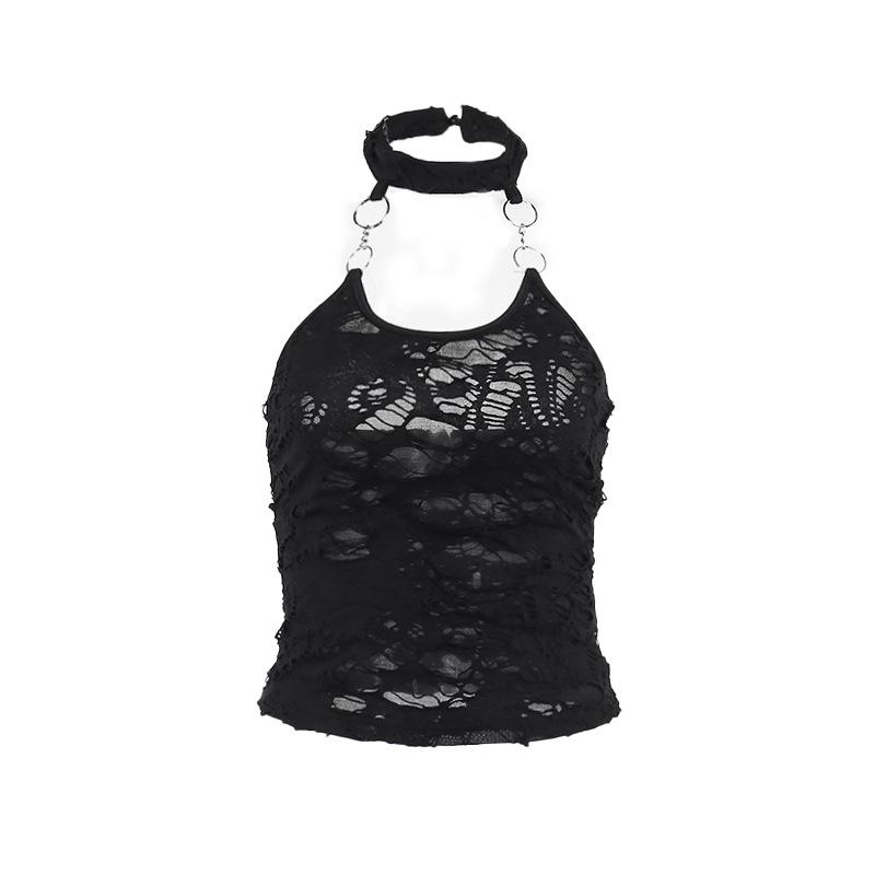Halter u neck o ring hollow out see through top