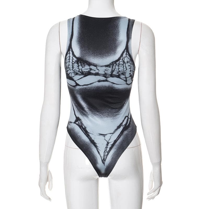 Crewneck body print contrast bodysuit
