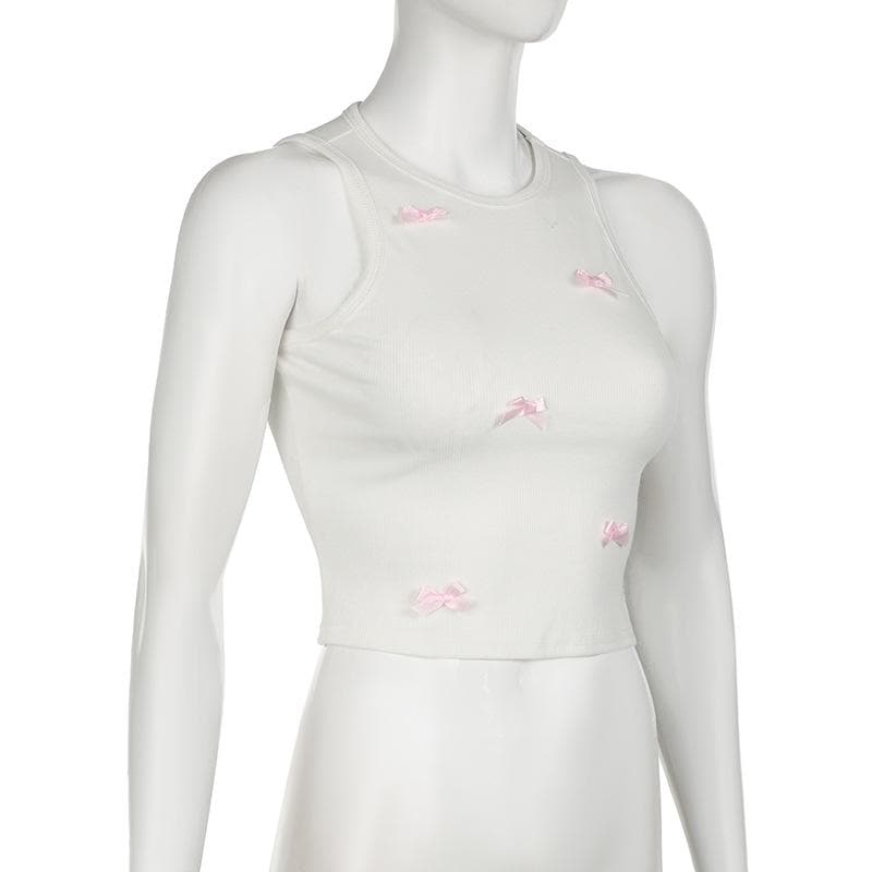 Crewneck bowknot ribbed sleeveless tank top