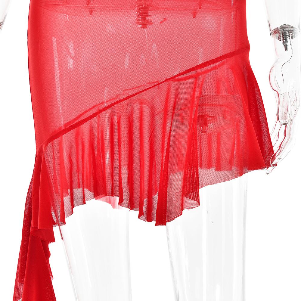 Sleeveless cowl neck low cut ruffle ruched backless mini dress  | red tango dress