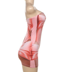 Bowknot print backless contrast tube mini dress