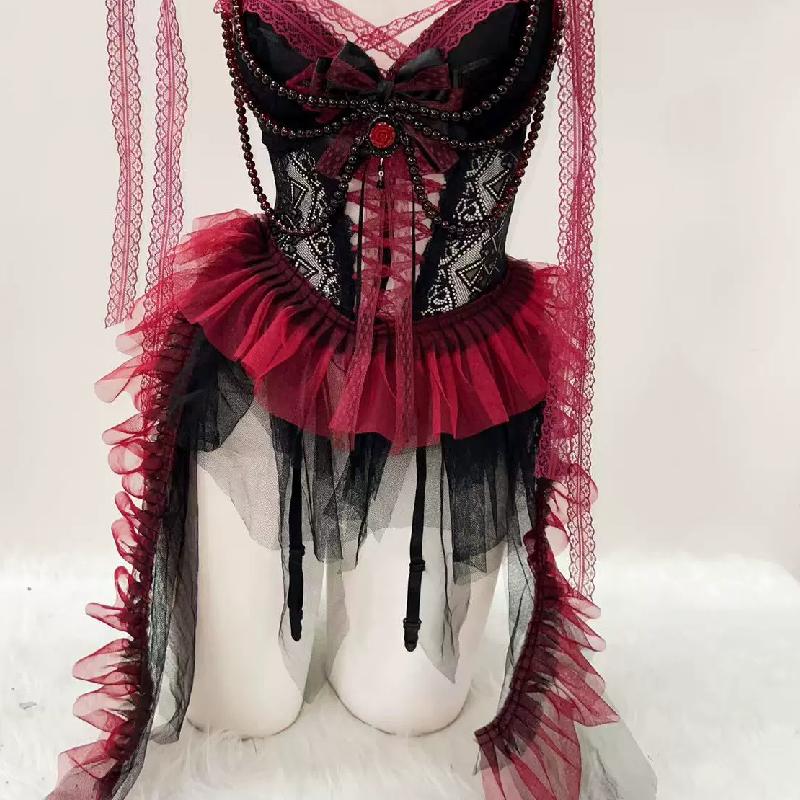 Sweetheart neck bowknot lace hem beaded mesh mini dress