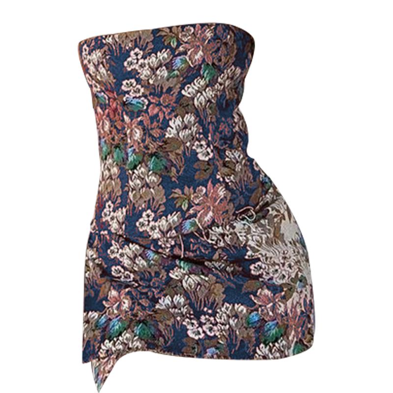 Flower print zip-up button tube mini dress
