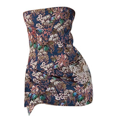 Flower print zip-up button tube mini dress