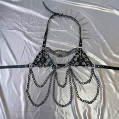 Halter rivet PU leather metal chain top