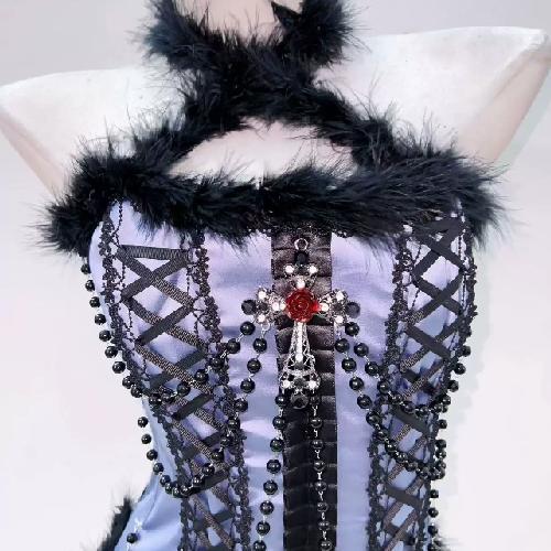 Halter beaded fluffy cross pendant top