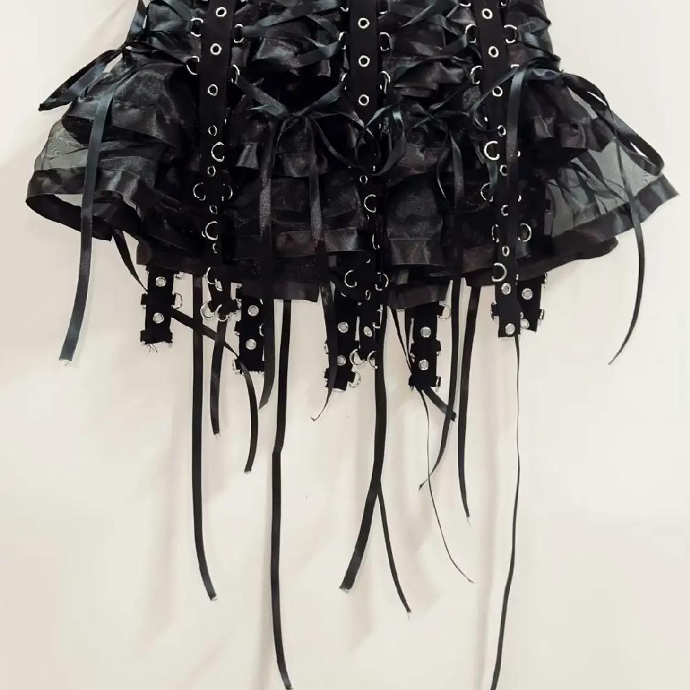 Ruffle lace up self tie mini skirt