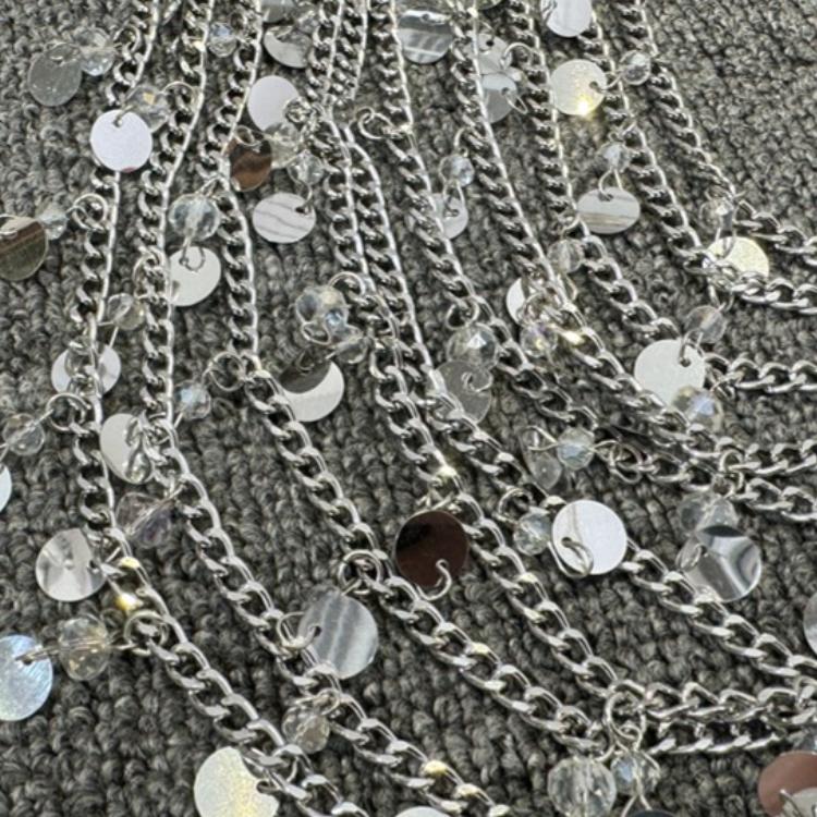 Halter glitter metal chain hollow out top