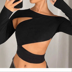One shoulder long sleeve hollow out top