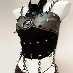 Halter PU leather o ring rivet skull short pant set