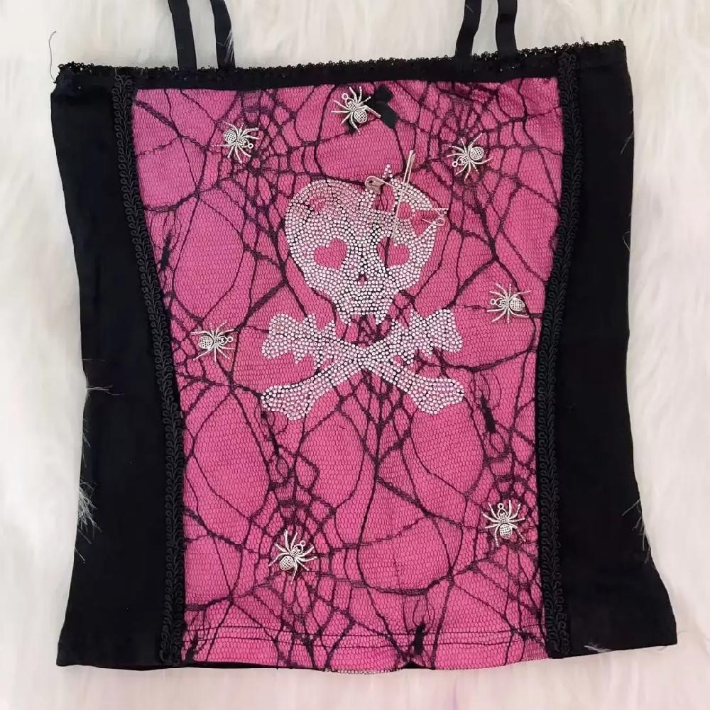 Spider web skull beaded cami top