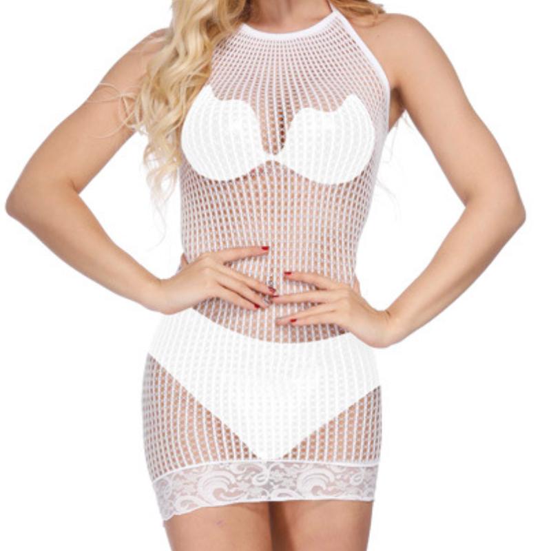 Halter lace hem solid net mini dress  | red tango dress
