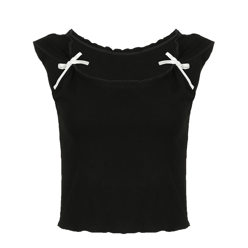 Cap sleeve bowknot u neck ruffle top