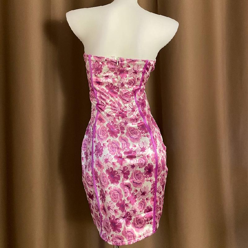 Sweetheart neck flower print padded zip-up mini dress