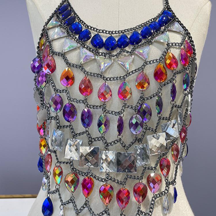 Halter crystal hollow out metal chain top
