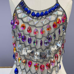 Halter crystal hollow out metal chain top