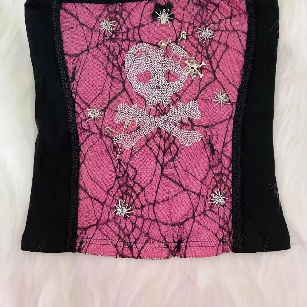 Spider web skull beaded cami top