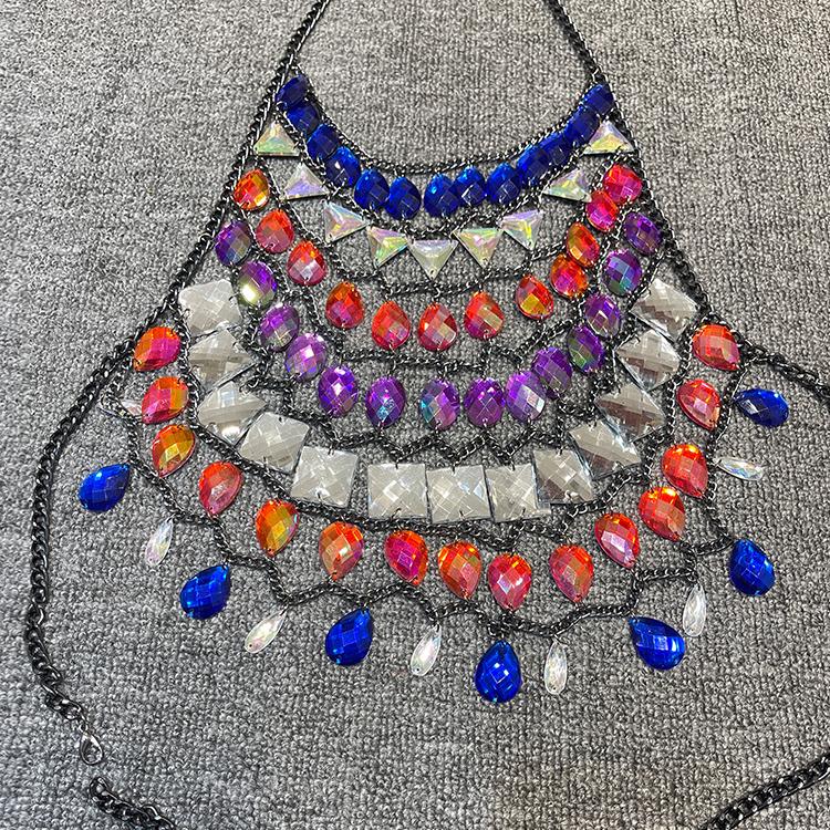 Halter crystal hollow out metal chain top