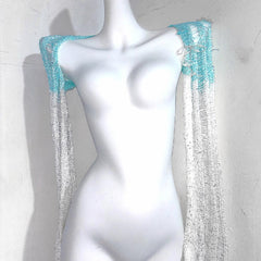 Halter glitter knitted hollow out shrug pant set