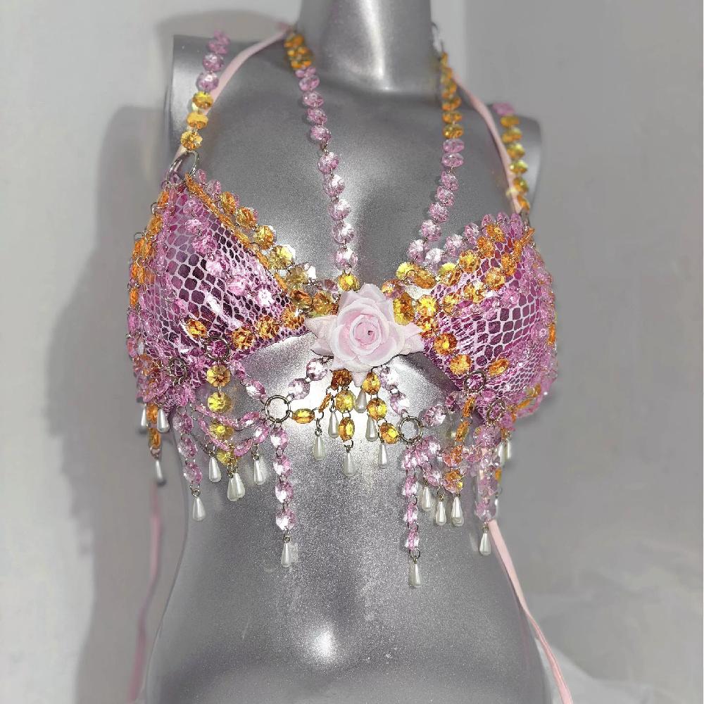 Halter beaded flower applique print self tie mini skirt set