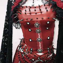Long flared sleeve PU leather rivet metal chain shrug 3 piece mini skirt set