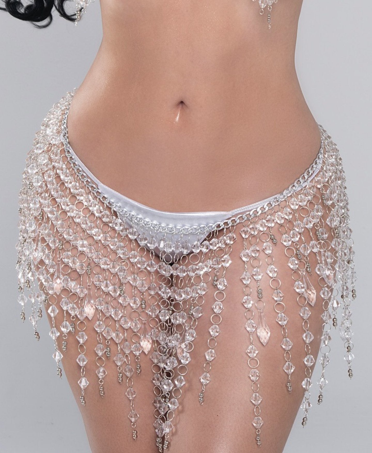 Halter crystal tassels beaded waist chain set