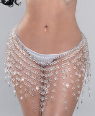 Halter crystal tassels beaded waist chain set