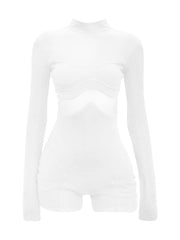 High neck long sleeve mesh patchwork romper