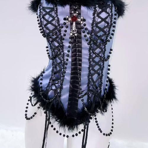 Halter beaded fluffy cross pendant top