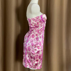 Sweetheart neck flower print padded zip-up mini dress
