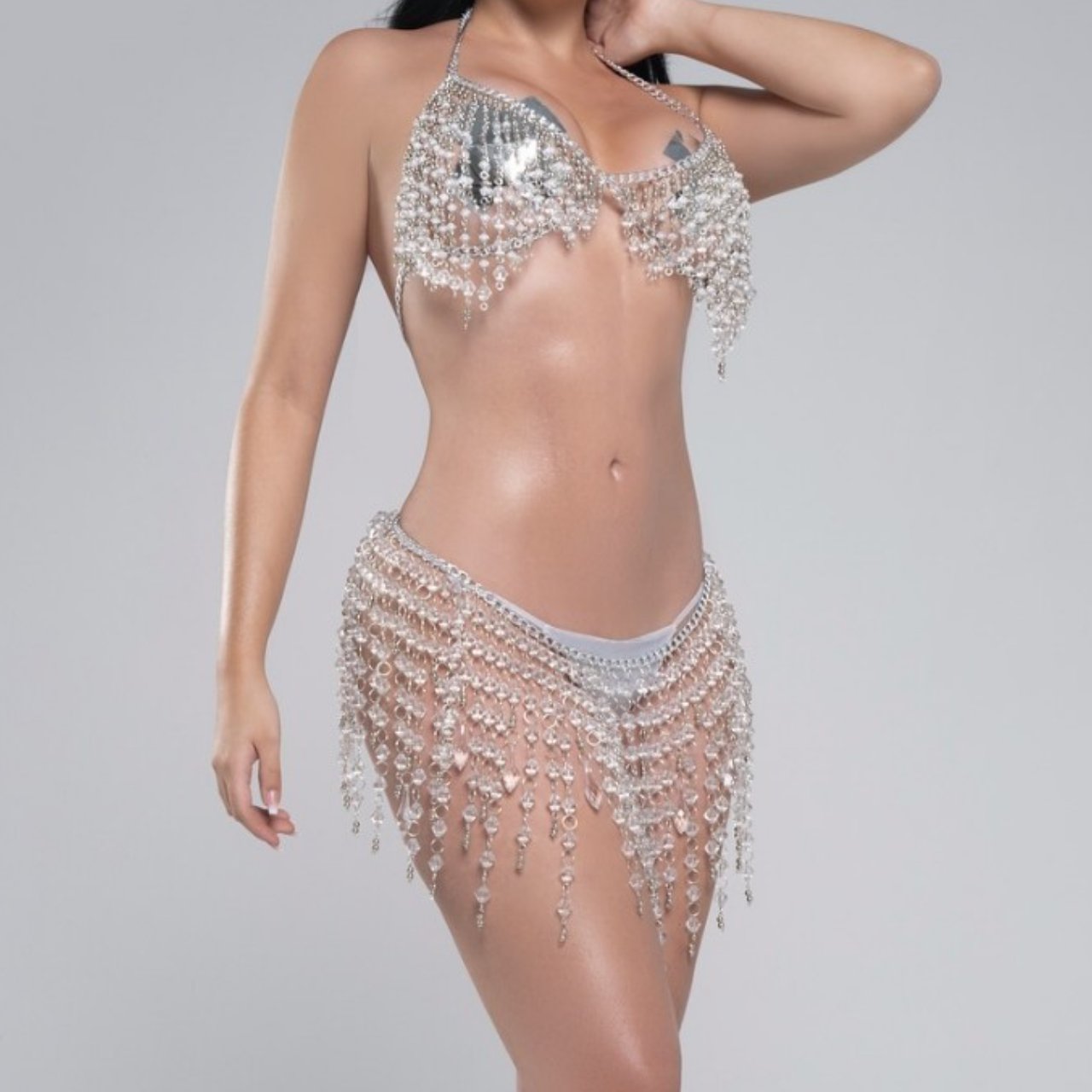 Halter crystal tassels beaded waist chain set