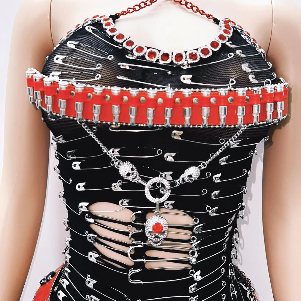 Halter hollow out metal chain mini dress