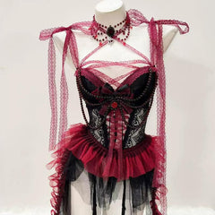 Sweetheart neck bowknot lace hem beaded mesh mini dress