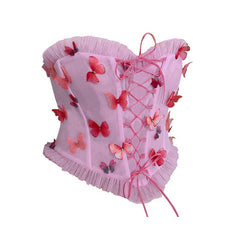 Sweetheart neck butterfly applique mesh lace up tube top