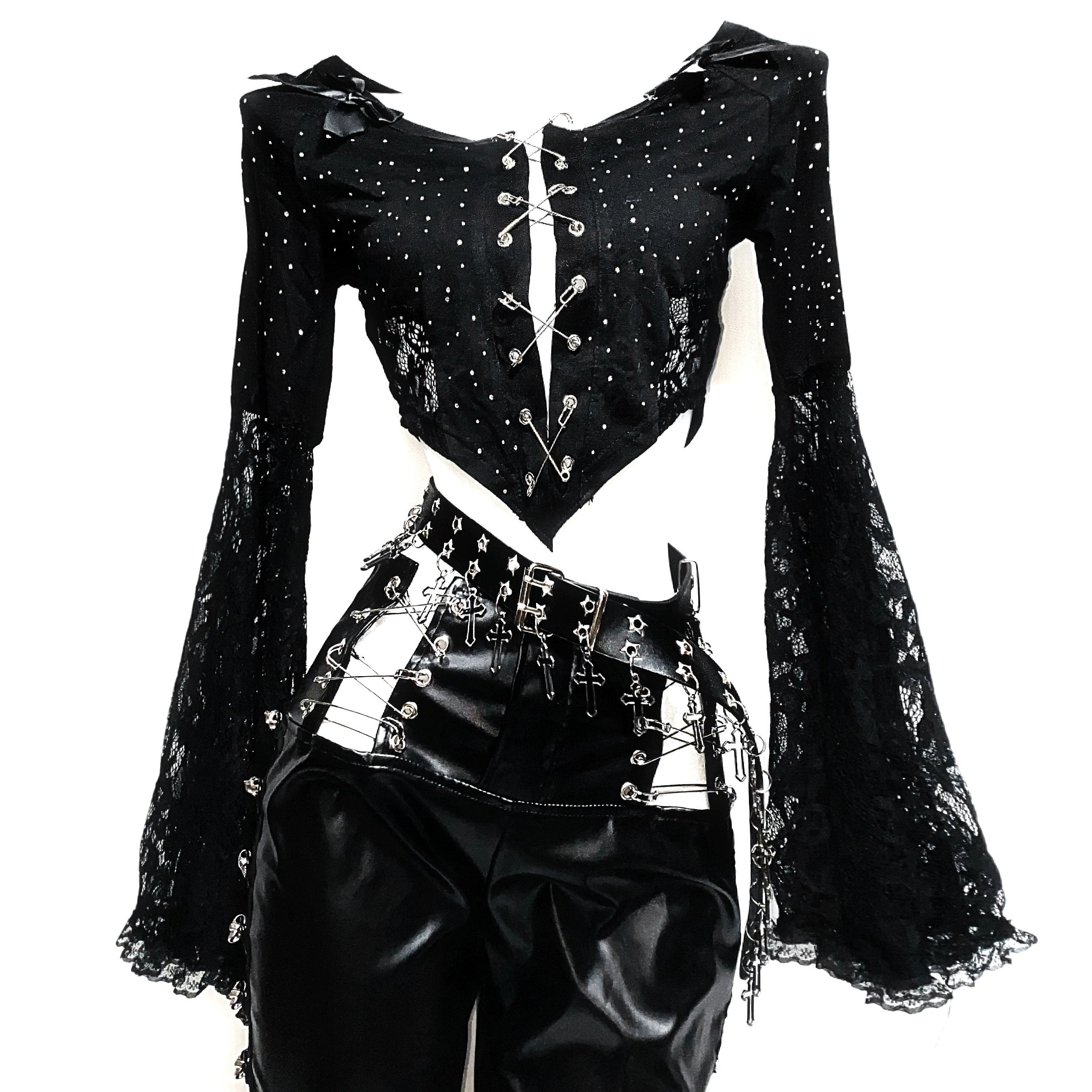 PU leather o ring skull applique pant