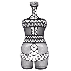 Halter fishnet backless patchwork bodystocking